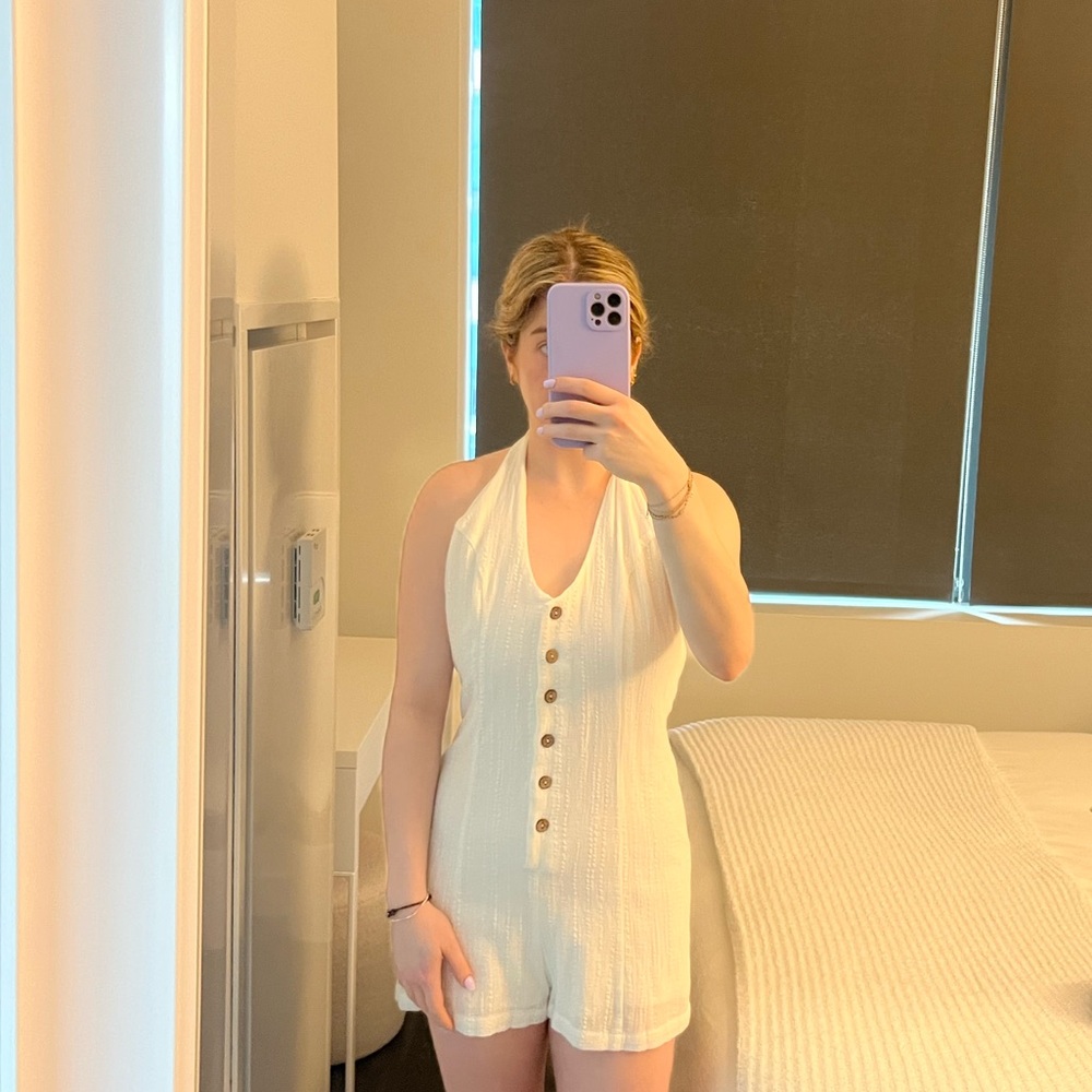 White Button-Down Halter Romper